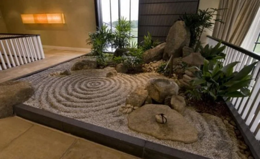 terraza interior jardin zen